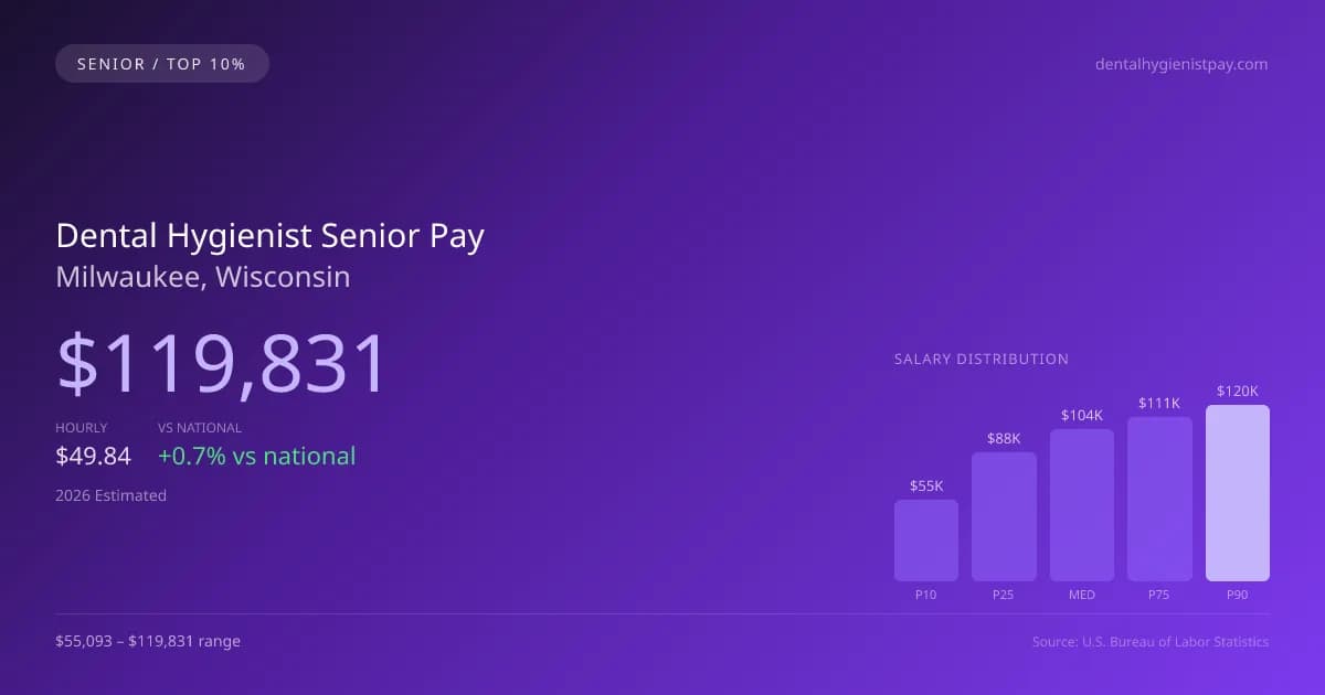 Dental Hygienist Senior Salary in Milwaukee, WI — 2026 est., based on 2025 BLS
