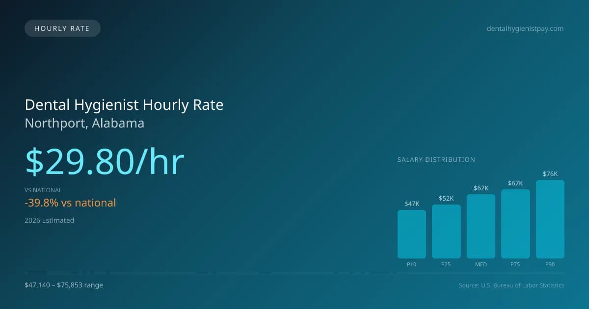 Dental Hygienist Hourly Rate in Northport, AL — 2026 est., based on 2025 BLS
