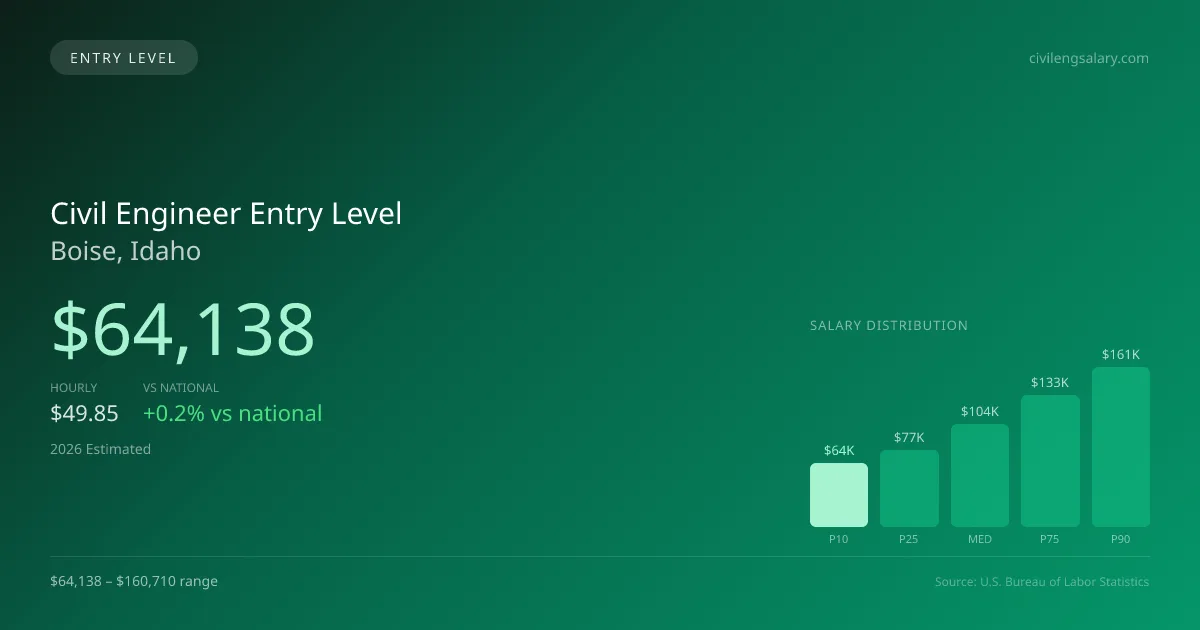 Civil Engineer Entry Level Salary in Boise, ID — 2026 est., based on 2025 BLS