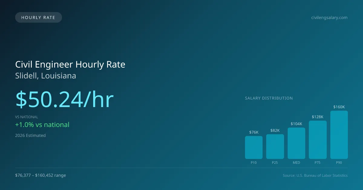 Civil Engineer Hourly Rate in Slidell, LA — 2026 est., based on 2025 BLS