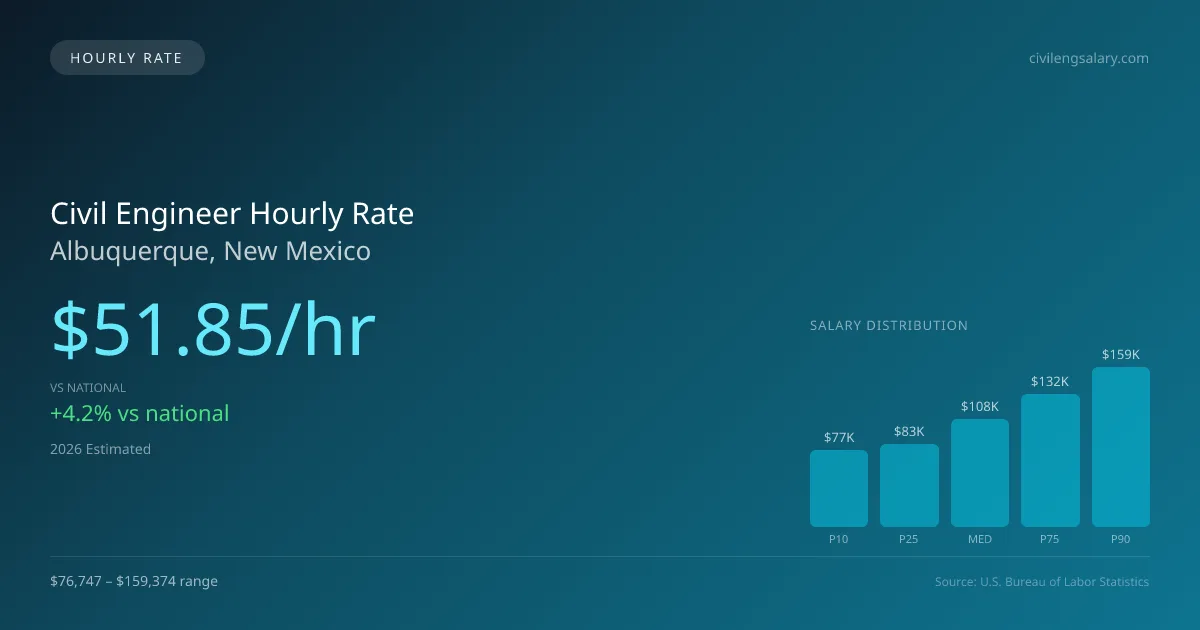 Civil Engineer Hourly Rate in Albuquerque, NM — 2026 est., based on 2025 BLS