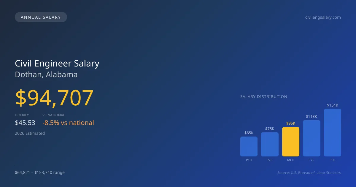 Civil Engineer Salary in Dothan, AL — 2026 est., based on 2025 BLS
