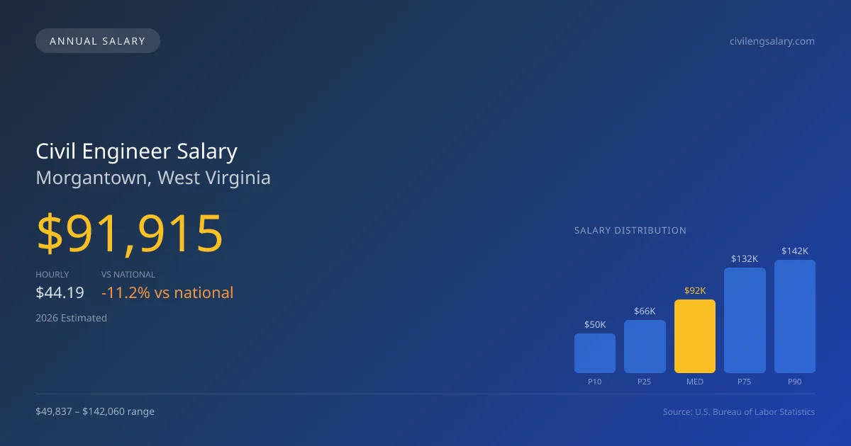Civil Engineer Salary in Morgantown, WV — 2026 est., based on 2025 BLS