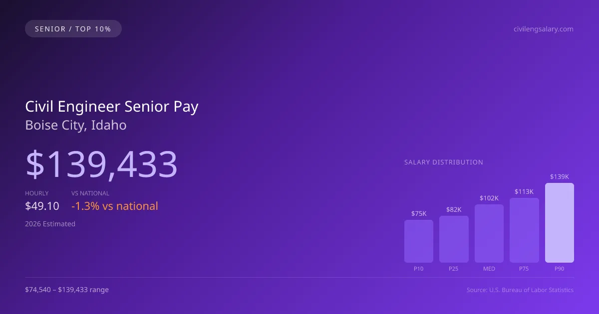 Civil Engineer Senior Salary in Boise City, ID — 2026 est., based on 2025 BLS