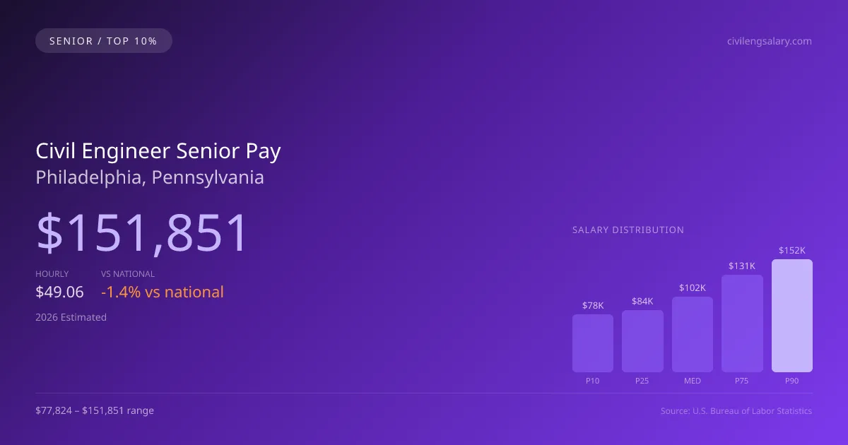 Civil Engineer Senior Salary in Philadelphia, PA — 2026 est., based on 2025 BLS
