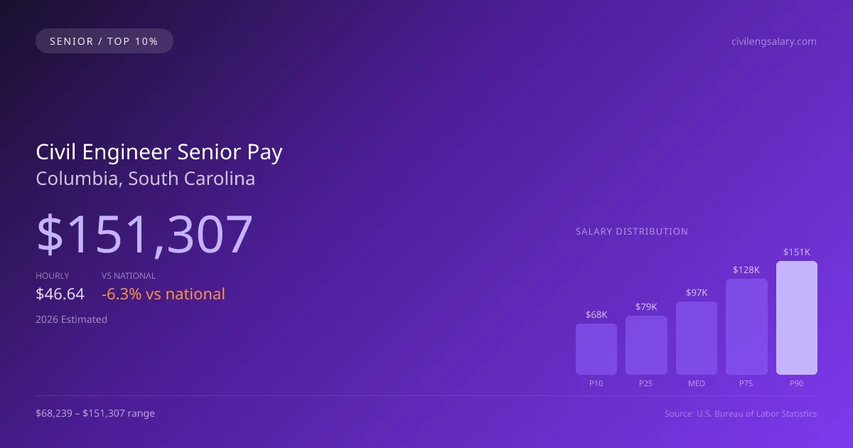 Civil Engineer Senior Salary in Columbia, SC — 2026 est., based on 2025 BLS
