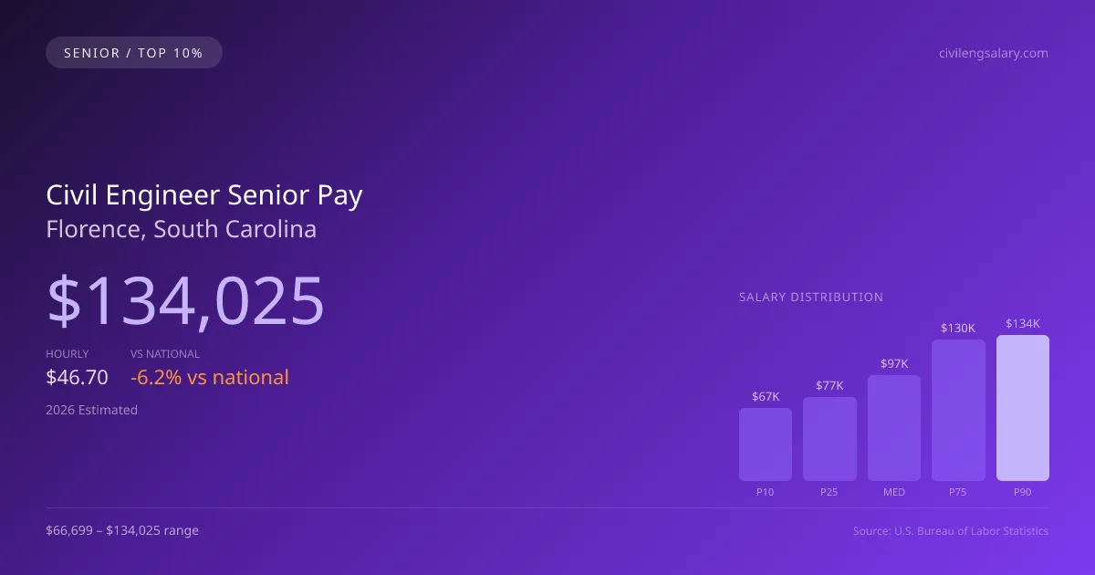 Civil Engineer Senior Salary in Florence, SC — 2026 est., based on 2025 BLS